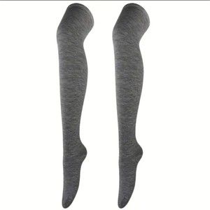 WOMEN'S Solid Gray Thigh High Socks